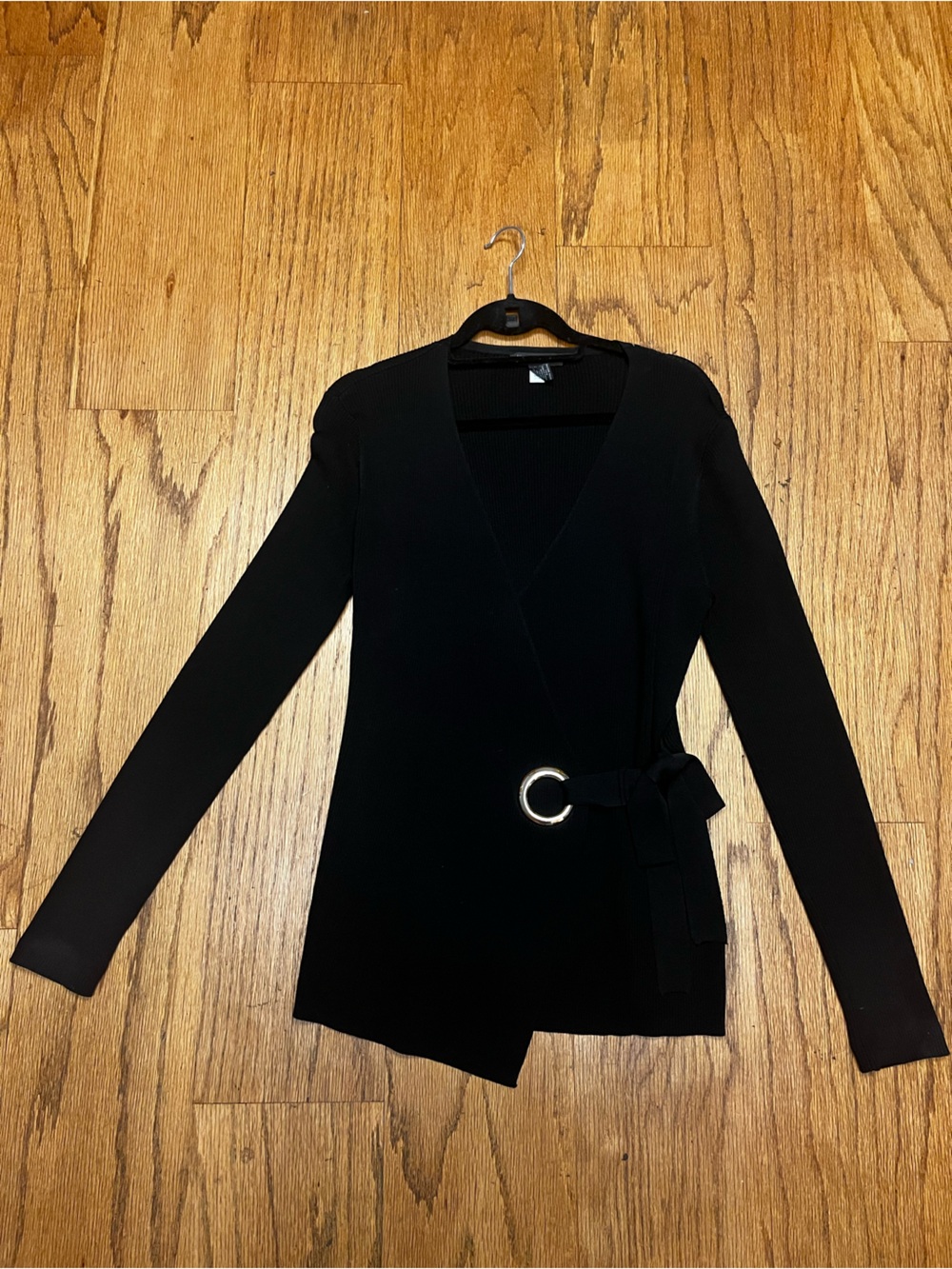 INC Black Long Sleeve Wrap Top with Grommet